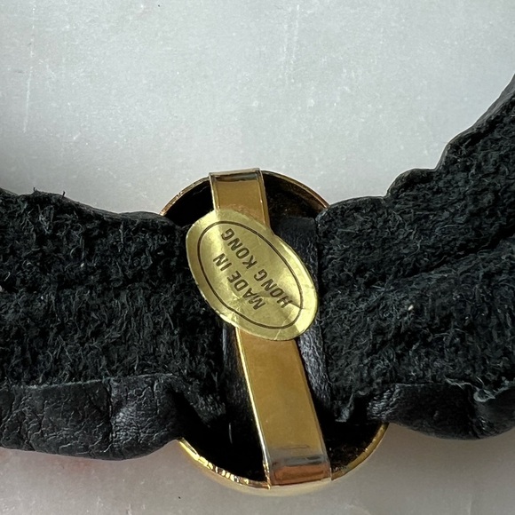 Vintage Black Leather Collar Necklace Gold Accent Statement, Hong Kong 80s 90s - Picture 4 of 6